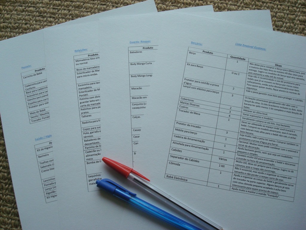 5o mês: Lista de Enxoval.